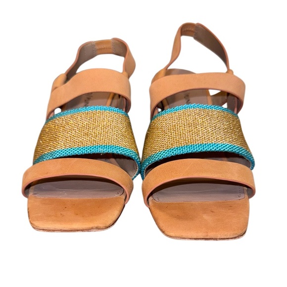 Designer Donald J. Pliner gold teal leather heels women’s size 8.5 - Picture 7 of 15